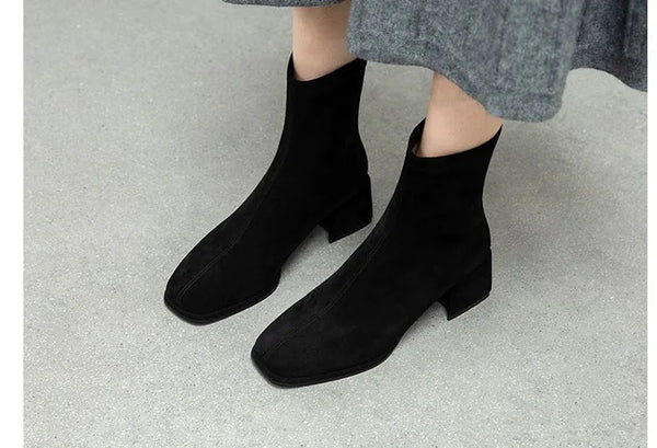 Santiag mi-haute gris Daim Synthétique Femme - Bottines grises à bout carré chic