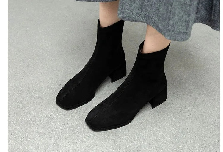 Santiag mi-haute gris Daim Synthétique Femme - Bottines grises à bout carré chic