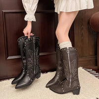 Santiag haute noir Simili Cuir Femme - Ornées de clous et broderies florales 4