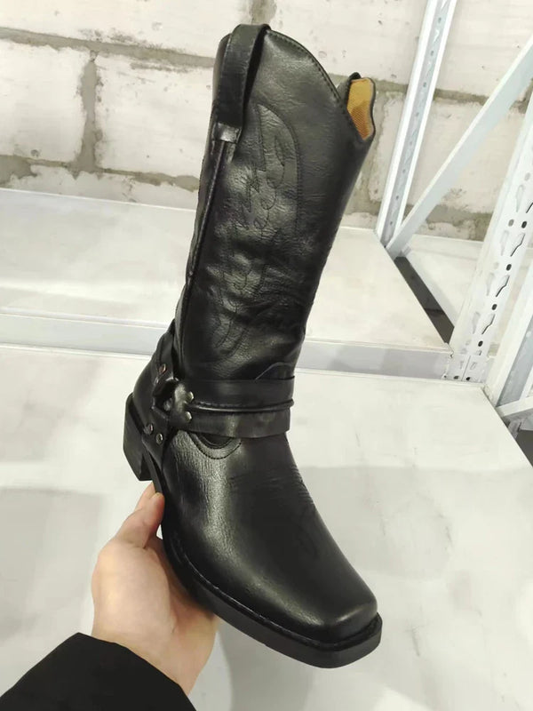 Santiag mi-haute marron Synthétique Homme - Style western avec ornements métalliques