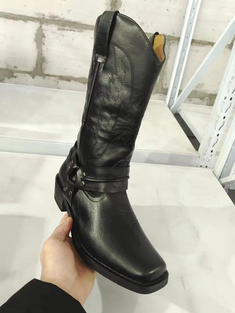 Santiag mi-haute marron Synthétique Homme - Style western avec ornements métalliques