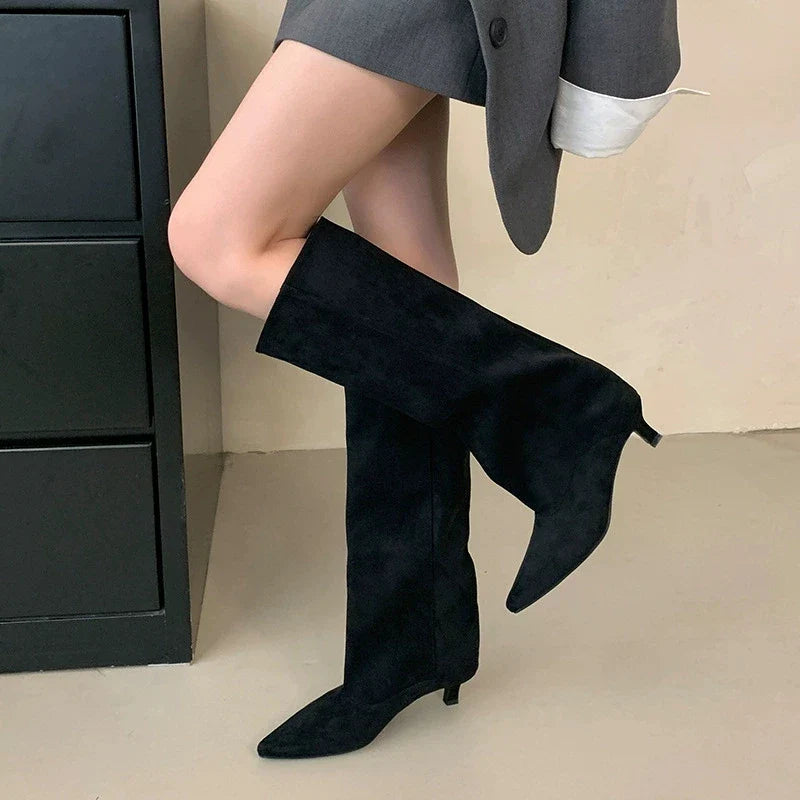 Botte haute noir Daim Synthétique Femme - Santiags élégantes en daim noir synthétique 2