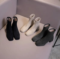 Santiag mi-haute noir Daim Synthétique Femme - Look moderne avec talon bloc carré 4