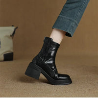 Santiag mi-haute noir Simili Cuir Femme - Élégant talon carré avec fermeture éclair 4