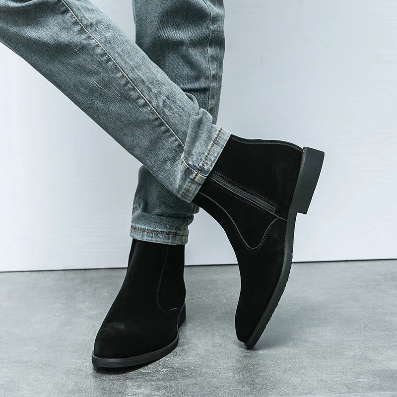 Bottine haute noir Daim Synthétique Homme - Élégance moderne avec fermeture éclair visible 3
