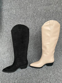 Santiag haute noir Daim Synthétique Femme - Style ethnique avec coutures élégantes 2