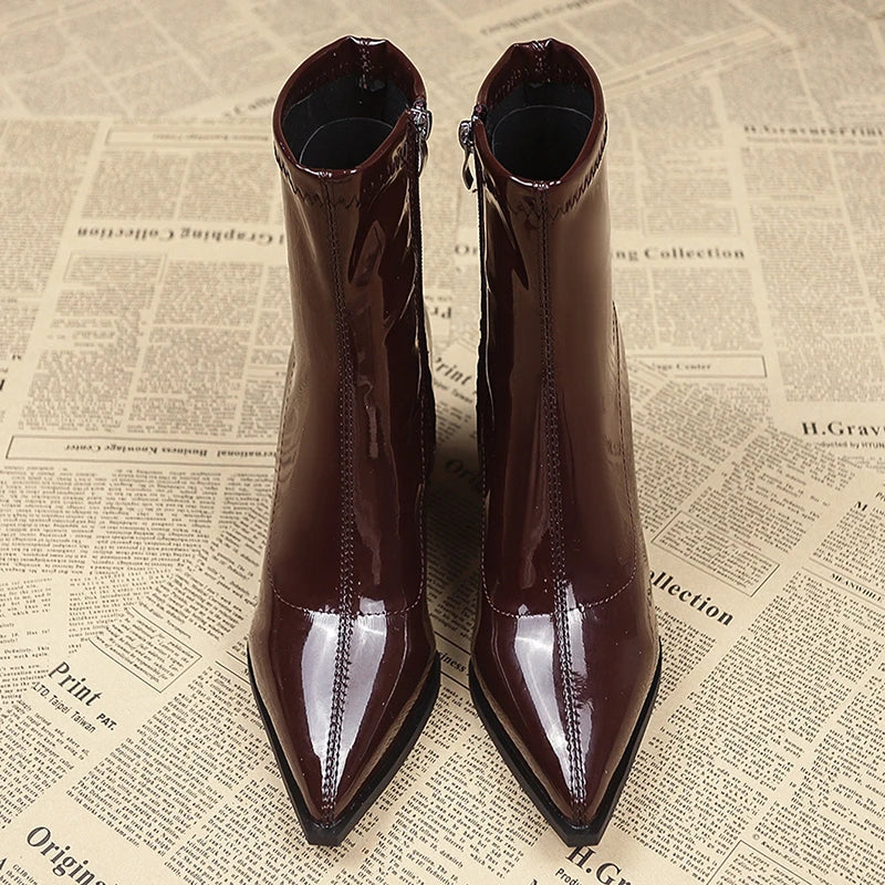 Bottine à talon marron Synthétique Femme - Santiags vernis au style western élégant 3