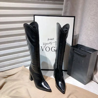 Botte haute noir Simili Cuir Femme - Santiags noires à bout pointu chic 1