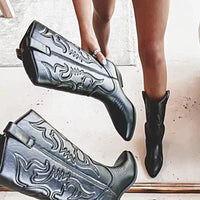 Santiag mi-haute blanc Simili Cuir Homme - Broderies western élégantes et talons carrés 2