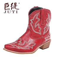 Santiag mi-haute marron Simili Cuir Femme - Broderies élégantes pour un style campagnard 2