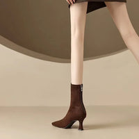 Botte haute marron Daim Synthétique Femme - Élégantes santiags marron avec bout pointu 3