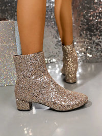 Santiag mi-haute rose à paillettes Synthétique Femme - Bottines festives rose pailletées 4