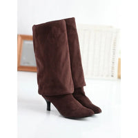 Botte haute marron foncé Daim Femme - Bottes santiags modernes à talons fins 3