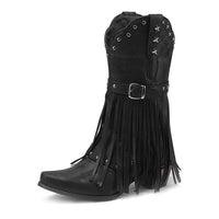 Santiag mi-haute noir Simili Cuir Femme - Franges et étoiles style western original 1