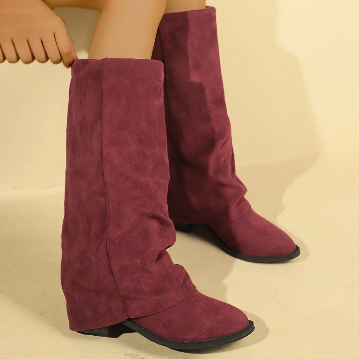 Santiag haute violet Daim Femme - Aspect chic et plissé décontracté 4