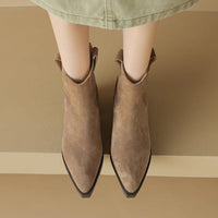 Santiag mi-haute camel Daim Femme - Bout pointu et talon cubain western 1