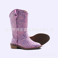 Santiag mi-haute multicolore Simili Cuir Fille - Motif peau de vache noir et blanc 2