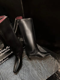 Santiag haute rouge Cuir Femme - Fermeture éclair dorée et talon bottier 4