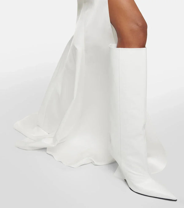 Santiag haute noir Daim Synthétique Femme - Talon géométrique et bout pointu chic