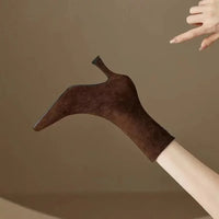 Santiag mi-haute marron clair Daim Femme - Bout pointu élégant avec talon fin 3