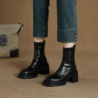 Bottine haute noir Simili Cuir Femme - Élégance contemporaine avec talons carrés robustes 6