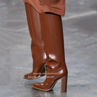 Santiag haute marron Synthétique Femme - Talon carré, bout pointu élégant 4