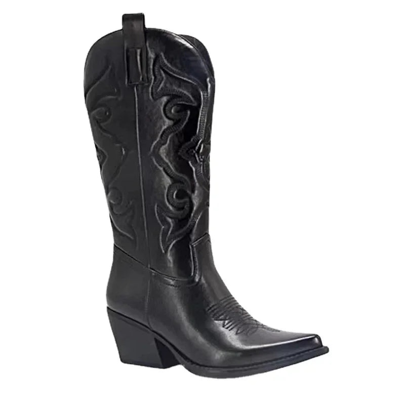 Santiag mi-haute noir Simili Cuir Homme - Coutures brodées style western authentique