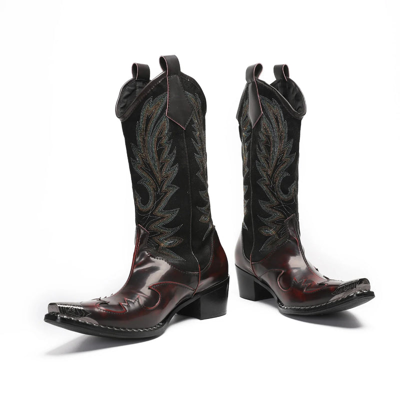 Santiag mi-haute noir Cuir Homme - Embout métallique argenté audacieux