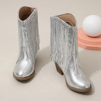 Santiag mi-haute argenté Synthétique Fille - Franges argentées et effet métallisé brillant 3