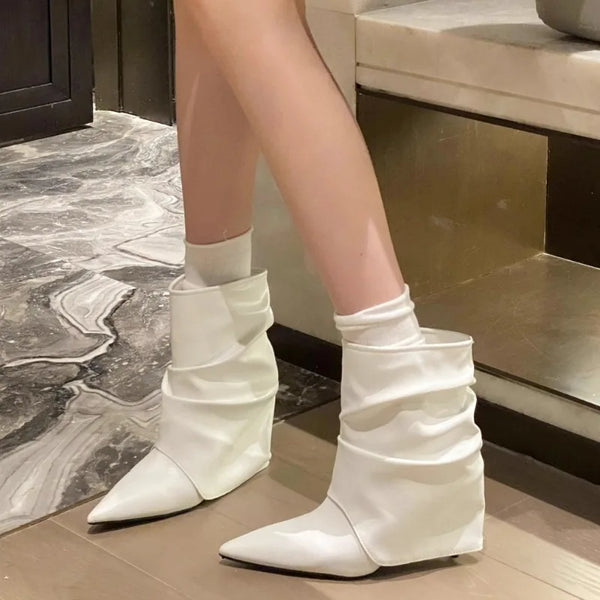 Santiag mi-haute argentée Simili Cuir Femme - Bottes modernes argentées à talons fins