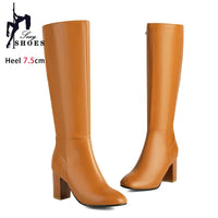 Santiag haute camel Simili Cuir Femme - Design moderne à talon carré épais 3