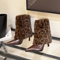 Bottine à talon marron foncé Synthétique Femme - Motif léopard, pointe effilée élégante 7