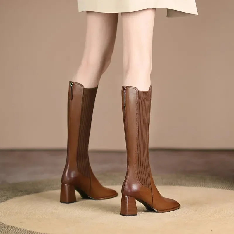 Santiag haute marron Synthétique Femme - Élégante avec insert élastique moderne 2