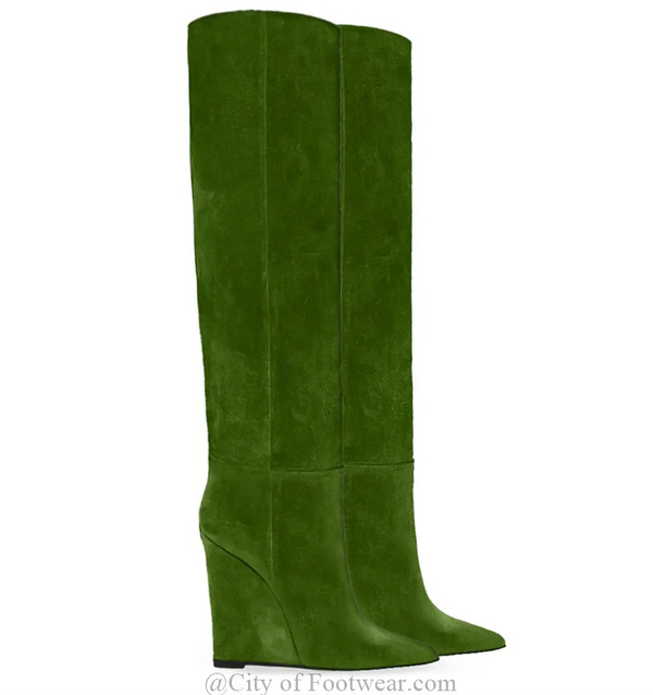 Santiag basse vert Daim Synthétique Femme - Talons compensés et bout pointu chic