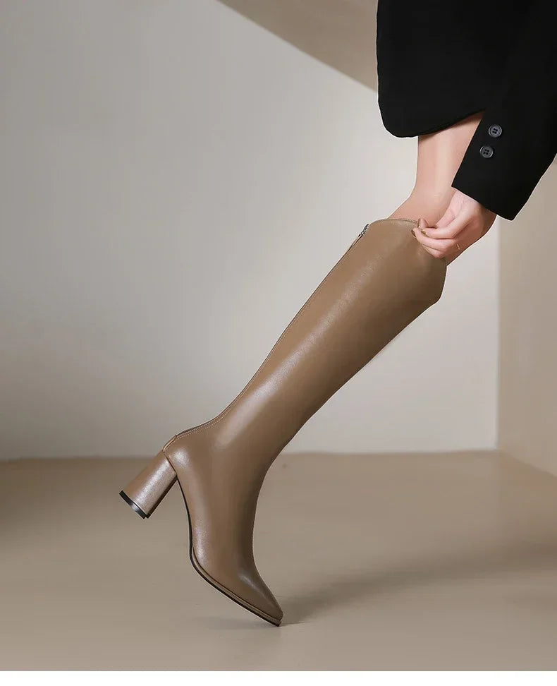 Botte haute beige Simili Cuir Femme - Santiags beige à bout pointu élégant 3