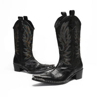 Santiag mi-haute marron foncé Cuir Homme - Broderies métallisées et style rétro chic 1