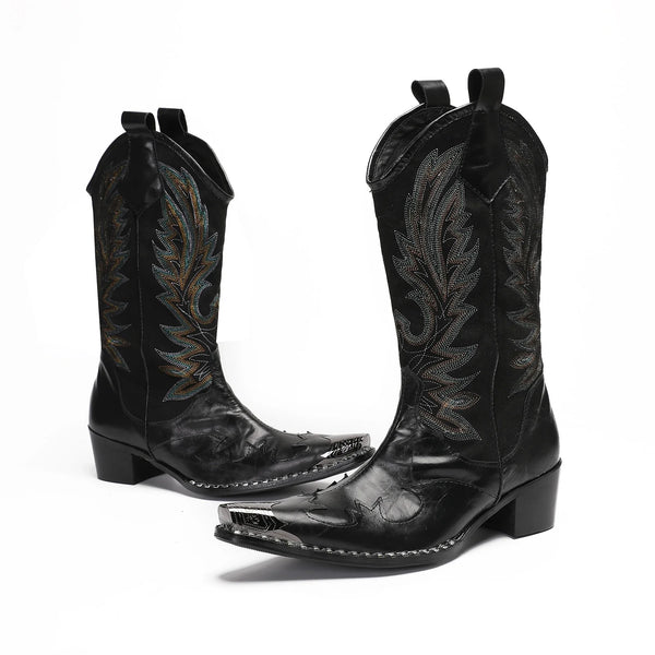 Santiag mi-haute marron foncé Cuir Homme - Broderies métallisées et style rétro chic