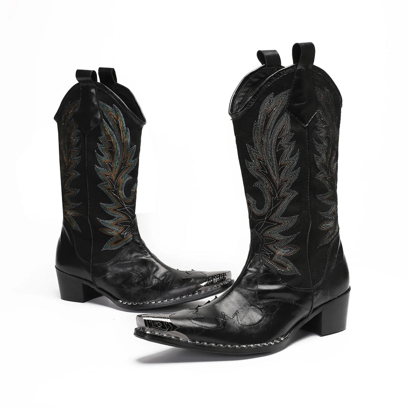 Santiag mi-haute marron foncé Cuir Homme - Broderies métallisées et style rétro chic