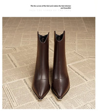 Santiag haute marron Cuir Femme - Bout pointu avec ornement métallique argenté 4