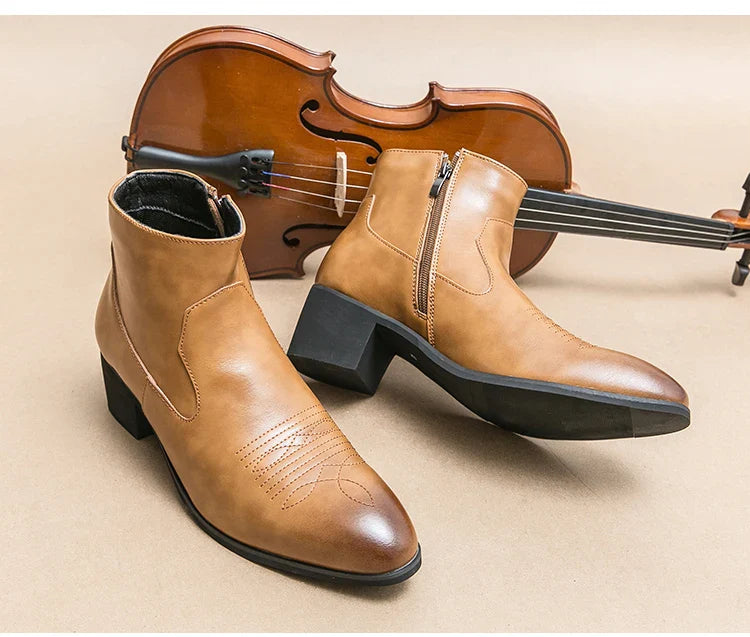 Santiag basse camel Synthétique Homme - Style moderne avec zip latéral pratique 4