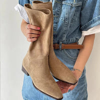 Santiag mi-haute camel Simili Cuir Femme - Design épuré, bout légèrement pointu 1