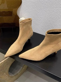 Santiag basse marron foncé Daim Femme - Élégante avec talon fin et bout pointu 1