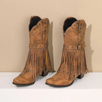 Santiag mi-haute noir Simili Cuir Femme - Franges et étoiles style western original 3