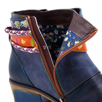 Santiag mi-haute bleu Cuir Femme - Broderies florales et sangles multicolores 4