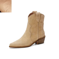 Santiag basse beige Daim Femme - Bout pointu avec boucle et coutures 3