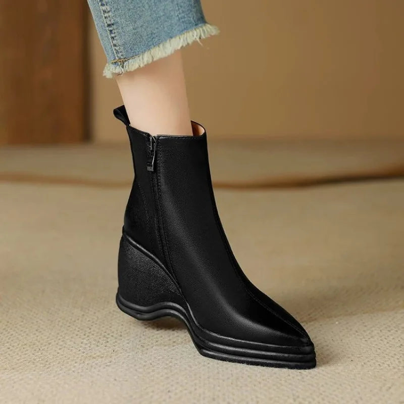 Bottine à talon noir Synthétique Femme - Santiags modernes avec bout pointu élégant 5