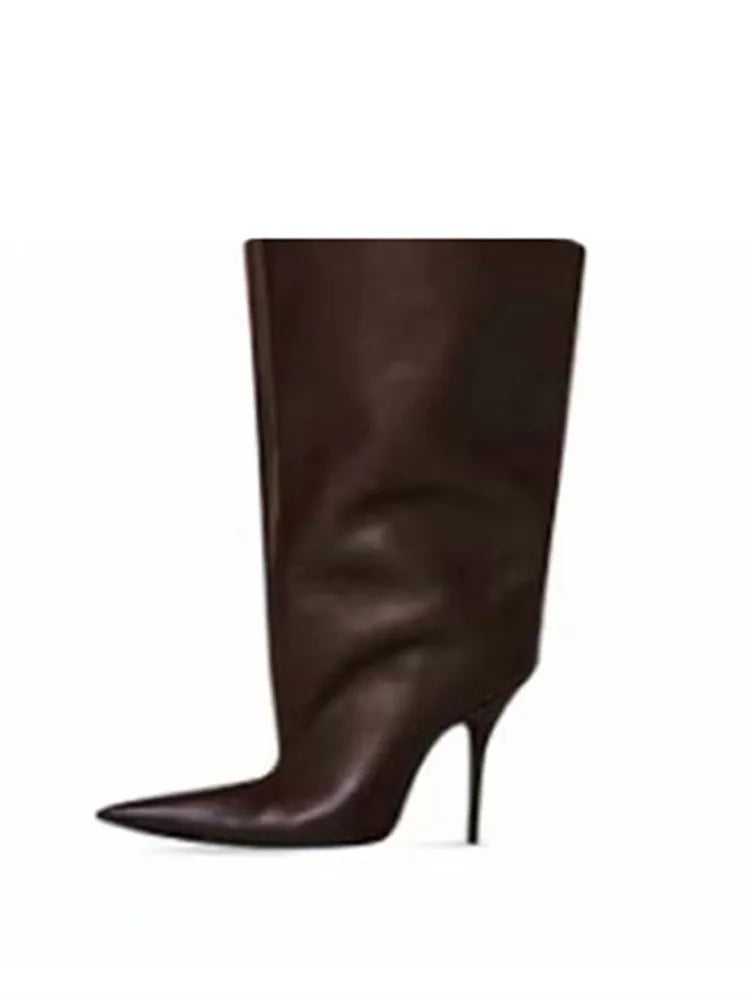 Santiag haute marron foncé Synthétique Femme - Talon aiguille et bout pointu glamour