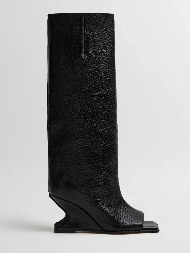 Santiag haute gris Synthétique Femme - Talons originaux et pointe ouverte