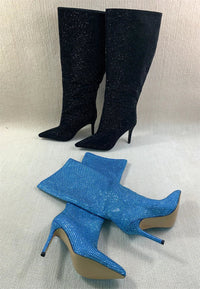 Santiag haute jaune Daim Synthétique Femme - Bottes jaunes scintillantes avec talon aiguille 2