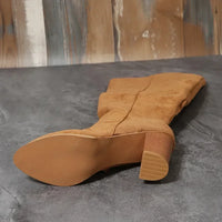 Santiag mi-haute noir Daim Synthétique Femme - Talons carrés et fourrure fausse élégante 3